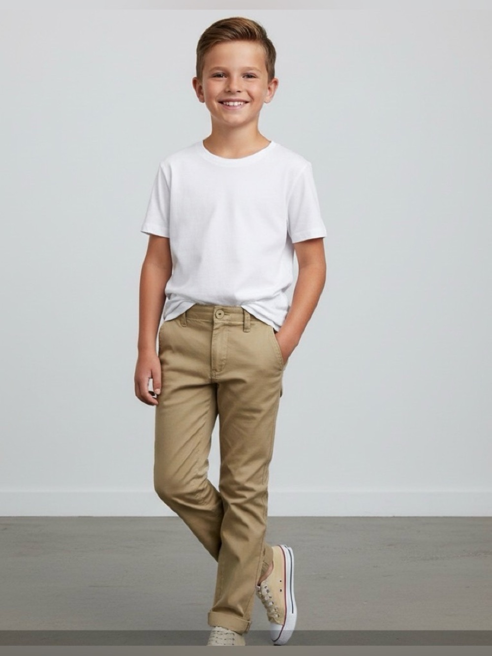 NWOT GAP Kids Boys Tan Khaki Stretch Chino Pants Adjustable Waist Size M 10/12